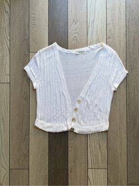 Details White Short-Sleeve Buttoned Knit Cardigan L